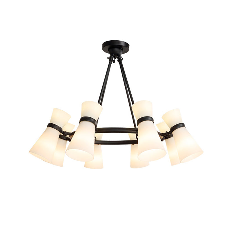 Wide Flare Ceiling Chandelier Modernism Opal Glass 16 Bulbs Black/Gold Pendant Lighting Fixture Clearhalo 'Ceiling Lights' 'Chandeliers' 'Close To Ceiling Lights' 'Glass shade' 'Glass' 'Island Lights' 'Modern Chandeliers' 'Modern' Lighting' 325340