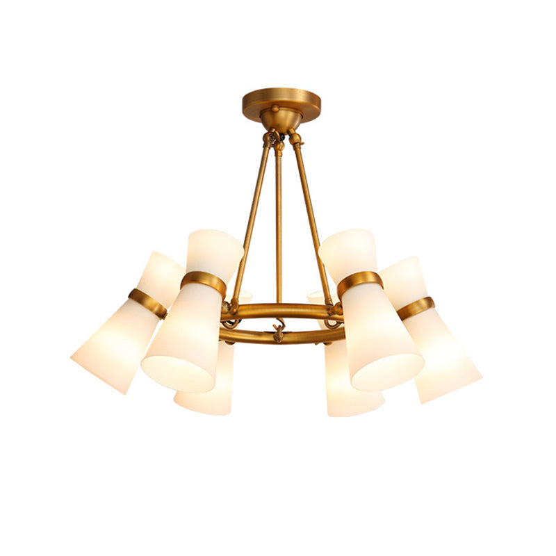 Wide Flare Ceiling Chandelier Modernism Opal Glass 16 Bulbs Black/Gold Pendant Lighting Fixture Clearhalo 'Ceiling Lights' 'Chandeliers' 'Close To Ceiling Lights' 'Glass shade' 'Glass' 'Island Lights' 'Modern Chandeliers' 'Modern' Lighting' 325343