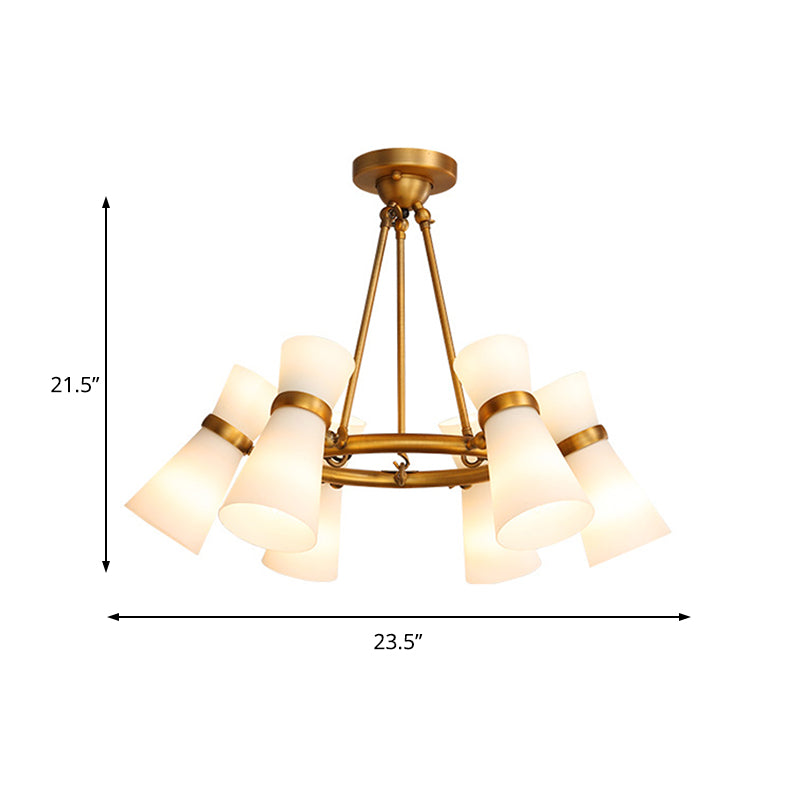 Wide Flare Ceiling Chandelier Modernism Opal Glass 16 Bulbs Black/Gold Pendant Lighting Fixture Clearhalo 'Ceiling Lights' 'Chandeliers' 'Close To Ceiling Lights' 'Glass shade' 'Glass' 'Island Lights' 'Modern Chandeliers' 'Modern' Lighting' 325344