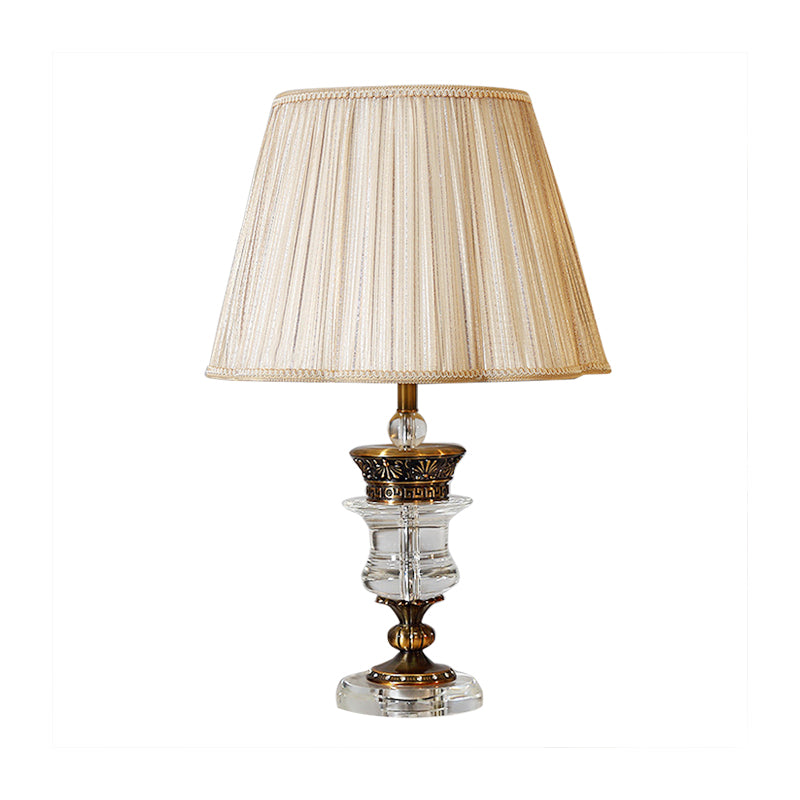 Single Bulb Tapered Night Light Traditional Style Beige Fabric Table Lamp with Crystal Base Clearhalo 'Lamps' 'Table Lamps' Lighting' 325347