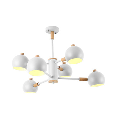 Bedroom Sphere Pendant Light Fixture Iron 6 Lights Modern Nordic Hanging Chandelier White Clearhalo 'Ceiling Lights' 'Chandeliers' Lighting' options 32534_6fb63b47-8310-4998-87d8-f6f10f5d0c62