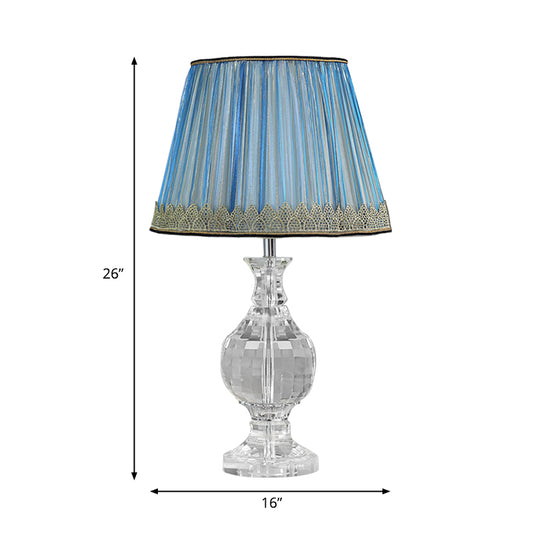 1 Light Night Light Minimalism Pleated Lampshade Fabric Nightstand Lamp in Blue with Crystal Base Clearhalo 'Lamps' 'Table Lamps' Lighting' 325352