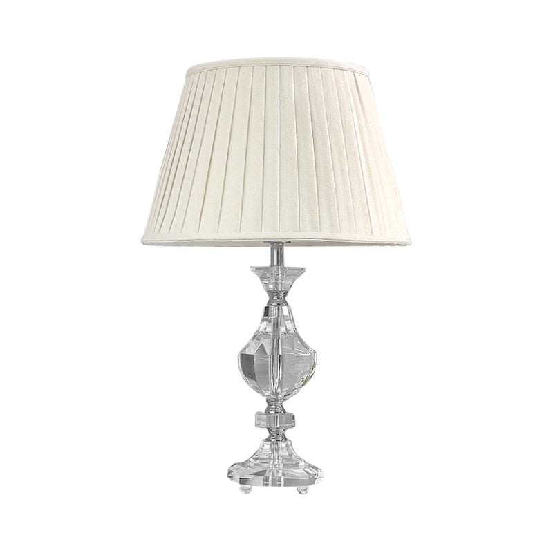 1 Light Fabric Table Light Simple White Tapered Bedroom Night Lamp with Crystal Base Clearhalo 'Lamps' 'Table Lamps' Lighting' 325355