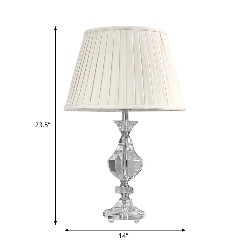 1 Light Fabric Table Light Simple White Tapered Bedroom Night Lamp with Crystal Base Clearhalo 'Lamps' 'Table Lamps' Lighting' 325356