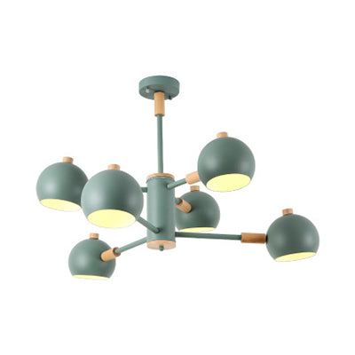 Bedroom Sphere Pendant Light Fixture Iron 6 Lights Modern Nordic Hanging Chandelier Green Clearhalo 'Ceiling Lights' 'Chandeliers' Lighting' options 32535_79dc8de3-7235-4a42-ac4c-7a586a8cd6a3