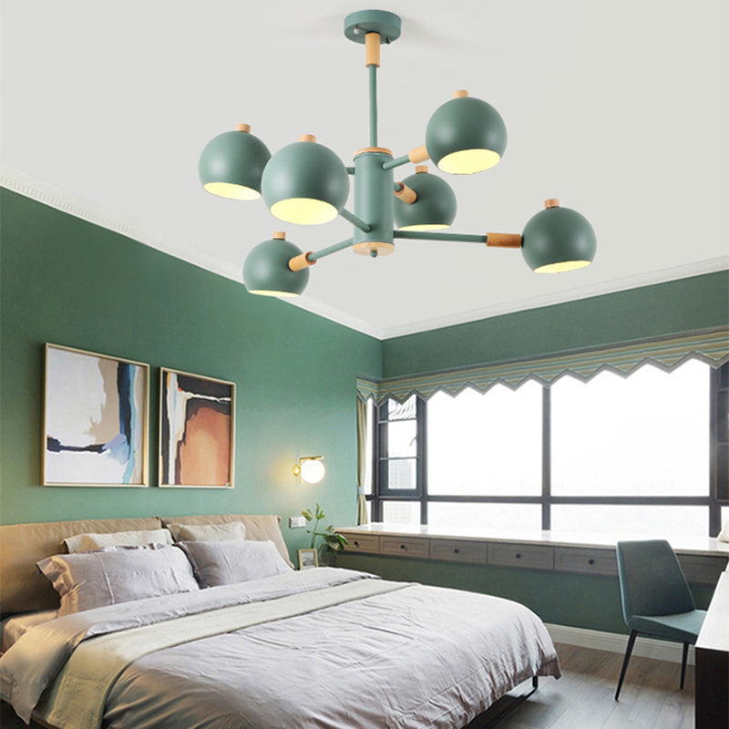 Bedroom Sphere Pendant Light Fixture Iron 6 Lights Modern Nordic Hanging Chandelier Clearhalo 'Ceiling Lights' 'Chandeliers' Lighting' options 32536