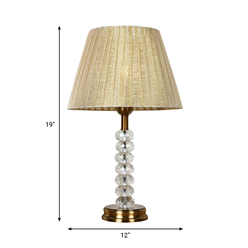 Pleated Shade Clear Crystal Night Table Lamp Rustic 1 Light Bedroom Nightstand Light in Beige Clearhalo 'Lamps' 'Table Lamps' Lighting' 325370