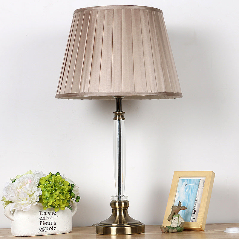 Crystal Tapered Nightstand Light Traditional 1 Light Bedroom Table Lamp in Light Brown Light Brown Clearhalo 'Lamps' 'Table Lamps' Lighting' 325384