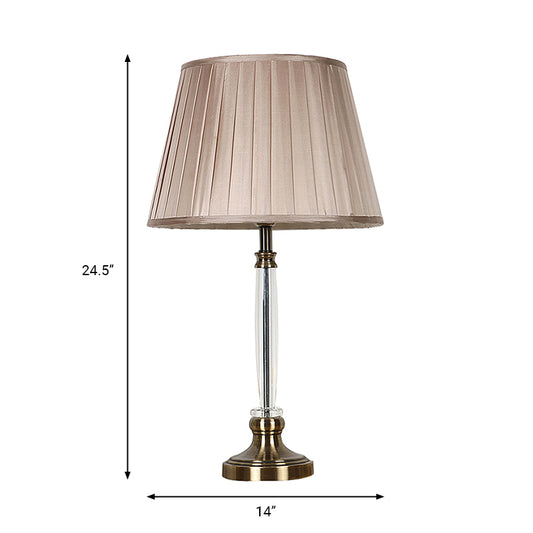 Crystal Tapered Nightstand Light Traditional 1 Light Bedroom Table Lamp in Light Brown Clearhalo 'Lamps' 'Table Lamps' Lighting' 325387