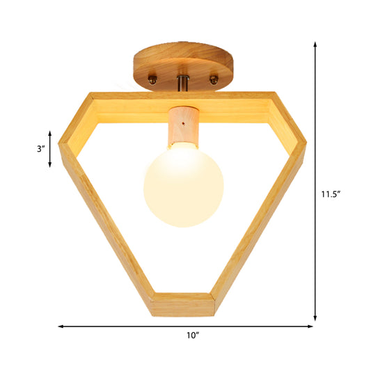 Triangle/Square/Pentagon Semi Flush Mount Light with White Glass Modern 1 Head Ceiling Mounted Fixture in Wood Clearhalo 'Ceiling Lights' 'Close To Ceiling Lights' 'Close to ceiling' 'Flush mount' Lighting' 325406