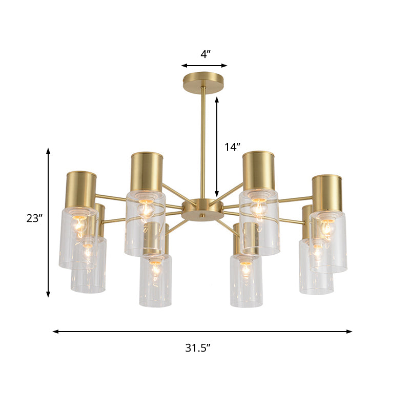 Modern 8 Heads Chandelier Lamp Brass Tubular Hanging Pendant Light with Clear Glass Shade Clearhalo 'Ceiling Lights' 'Chandeliers' 'Glass shade' 'Glass' 'Modern Chandeliers' 'Modern' Lighting' 325445