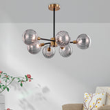 Ball Living Room Chandelier Light Smoke Gray Glass 6 Bulbs Modernism Ceiling Suspension Lamp Smoke Gray Clearhalo 'Ceiling Lights' 'Chandeliers' 'Glass shade' 'Glass' 'Modern Chandeliers' 'Modern' Lighting' 325446