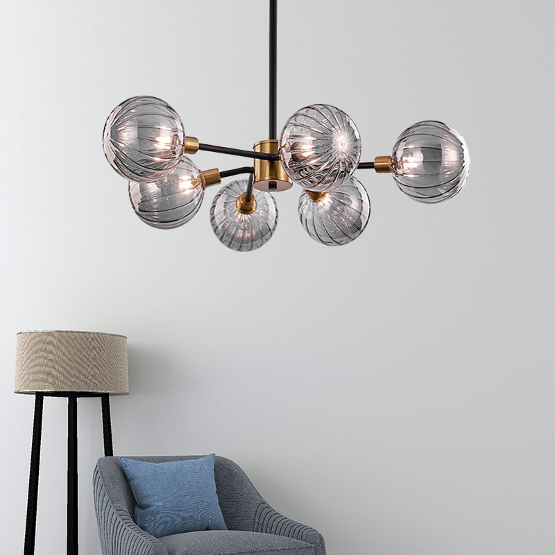 Ball Living Room Chandelier Light Smoke Gray Glass 6 Bulbs Modernism Ceiling Suspension Lamp Clearhalo 'Ceiling Lights' 'Chandeliers' 'Glass shade' 'Glass' 'Modern Chandeliers' 'Modern' Lighting' 325447