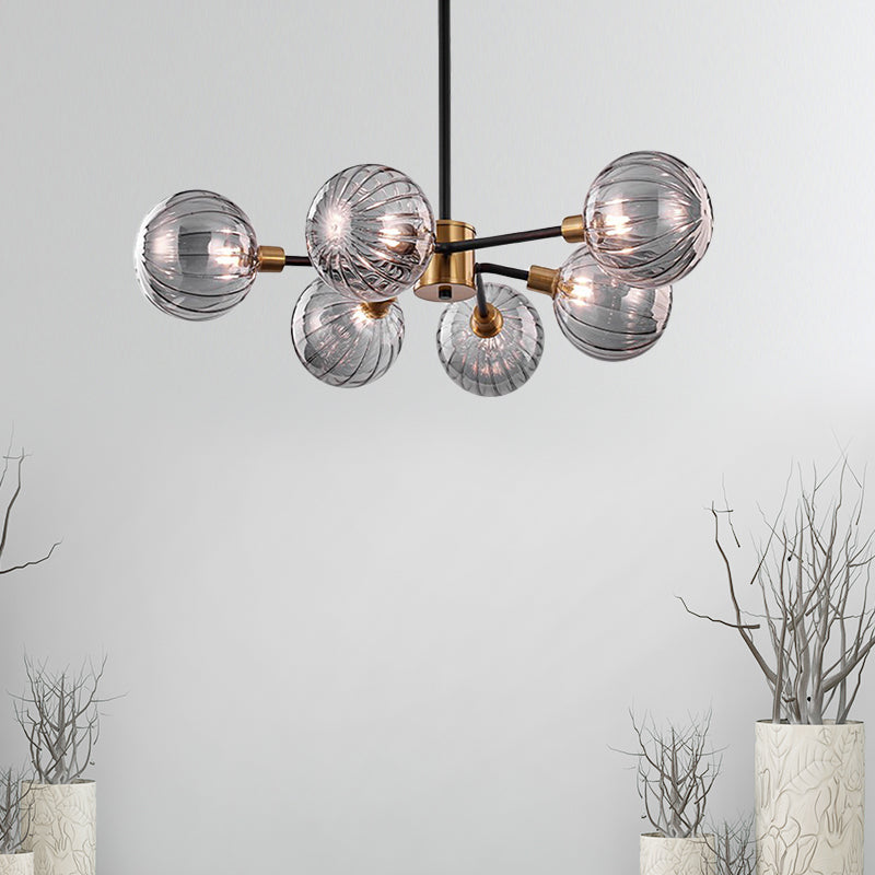 Ball Living Room Chandelier Light Smoke Gray Glass 6 Bulbs Modernism Ceiling Suspension Lamp Clearhalo 'Ceiling Lights' 'Chandeliers' 'Glass shade' 'Glass' 'Modern Chandeliers' 'Modern' Lighting' 325448