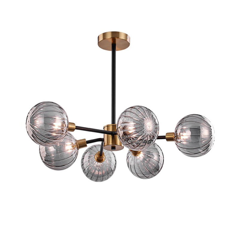 Ball Living Room Chandelier Light Smoke Gray Glass 6 Bulbs Modernism Ceiling Suspension Lamp Clearhalo 'Ceiling Lights' 'Chandeliers' 'Glass shade' 'Glass' 'Modern Chandeliers' 'Modern' Lighting' 325449