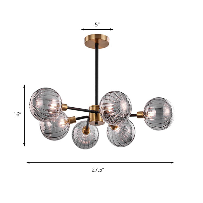 Ball Living Room Chandelier Light Smoke Gray Glass 6 Bulbs Modernism Ceiling Suspension Lamp Clearhalo 'Ceiling Lights' 'Chandeliers' 'Glass shade' 'Glass' 'Modern Chandeliers' 'Modern' Lighting' 325450