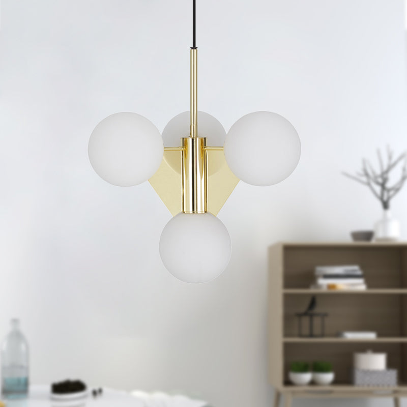 Milky Glass Global Ceiling Chandelier Modernism 4 Heads Pendant Lighting Fixture in Gold Clearhalo 'Ceiling Lights' 'Chandeliers' 'Close To Ceiling Lights' 'Glass shade' 'Glass' 'Modern Chandeliers' 'Modern' Lighting' 325452