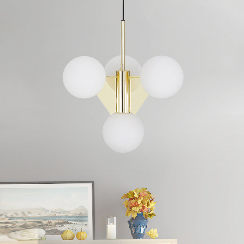 Milky Glass Global Ceiling Chandelier Modernism 4 Heads Pendant Lighting Fixture in Gold Clearhalo 'Ceiling Lights' 'Chandeliers' 'Close To Ceiling Lights' 'Glass shade' 'Glass' 'Modern Chandeliers' 'Modern' Lighting' 325453