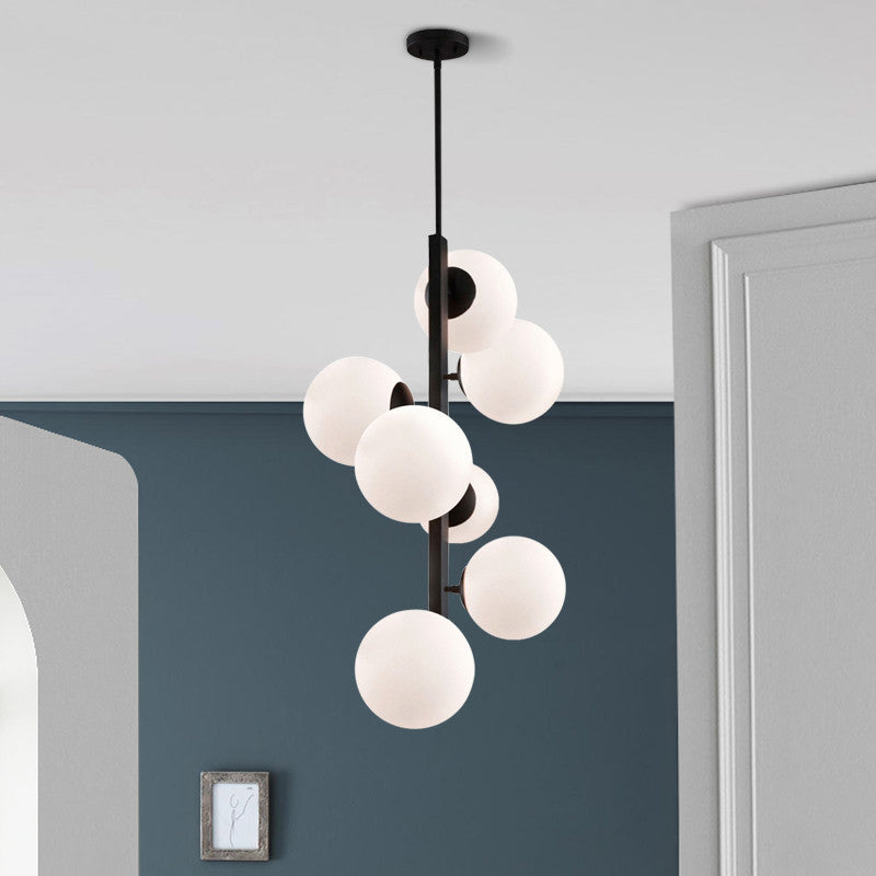 Black Round Hanging Chandelier Contemporary 7 Bulbs Opal Glass Ceiling Suspension Lamp Clearhalo 'Ceiling Lights' 'Chandeliers' 'Close To Ceiling Lights' 'Glass shade' 'Glass' 'Modern Chandeliers' 'Modern' Lighting' 325457