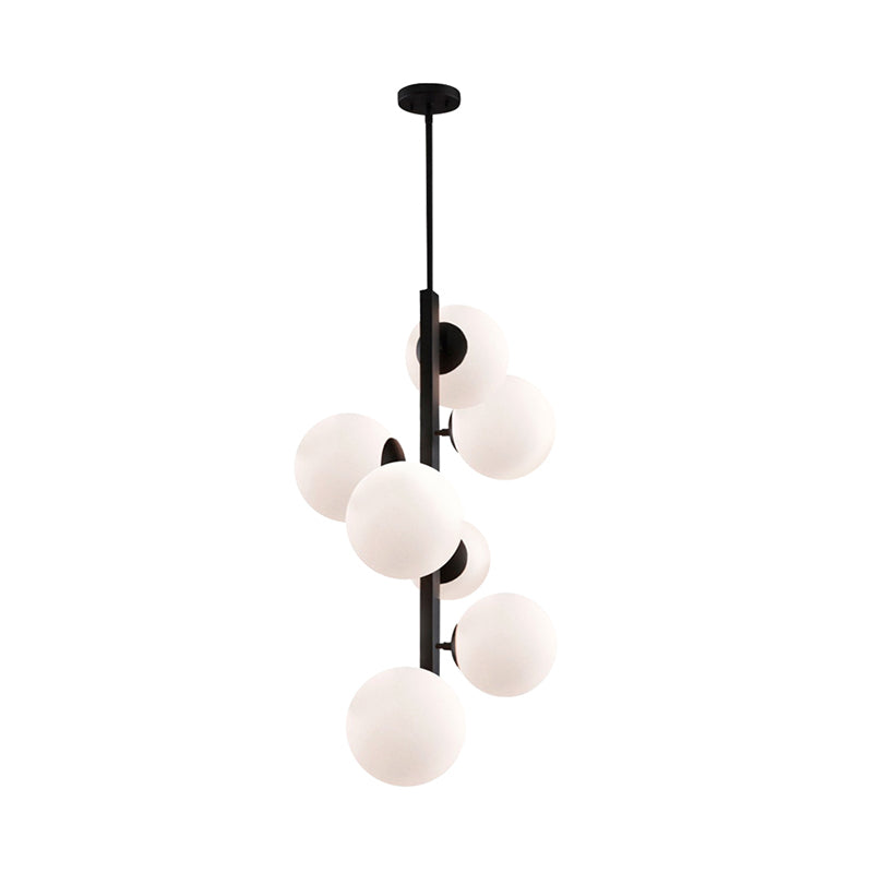 Black Round Hanging Chandelier Contemporary 7 Bulbs Opal Glass Ceiling Suspension Lamp Clearhalo 'Ceiling Lights' 'Chandeliers' 'Close To Ceiling Lights' 'Glass shade' 'Glass' 'Modern Chandeliers' 'Modern' Lighting' 325459