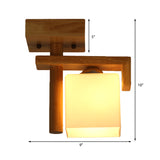 Square Frosted Glass Ceiling Flush Light Contemporary 1 Light Semi Flushmount Lamp in Wood for Staircase Clearhalo 'Ceiling Lights' 'Close To Ceiling Lights' 'Close to ceiling' 'Flush mount' Lighting' 325464