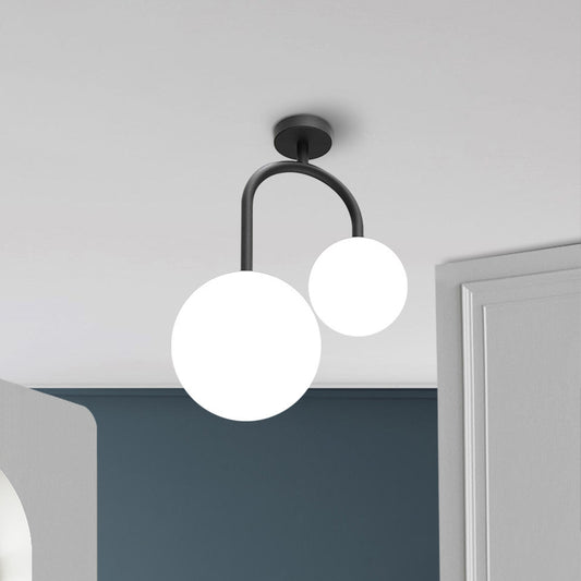 2 Heads Spherical Semi Flush Mount Modernist Milk Glass Ceiling Light Fixture in Black Clearhalo 'Ceiling Lights' 'Close To Ceiling Lights' 'Close to ceiling' Lighting' 325485