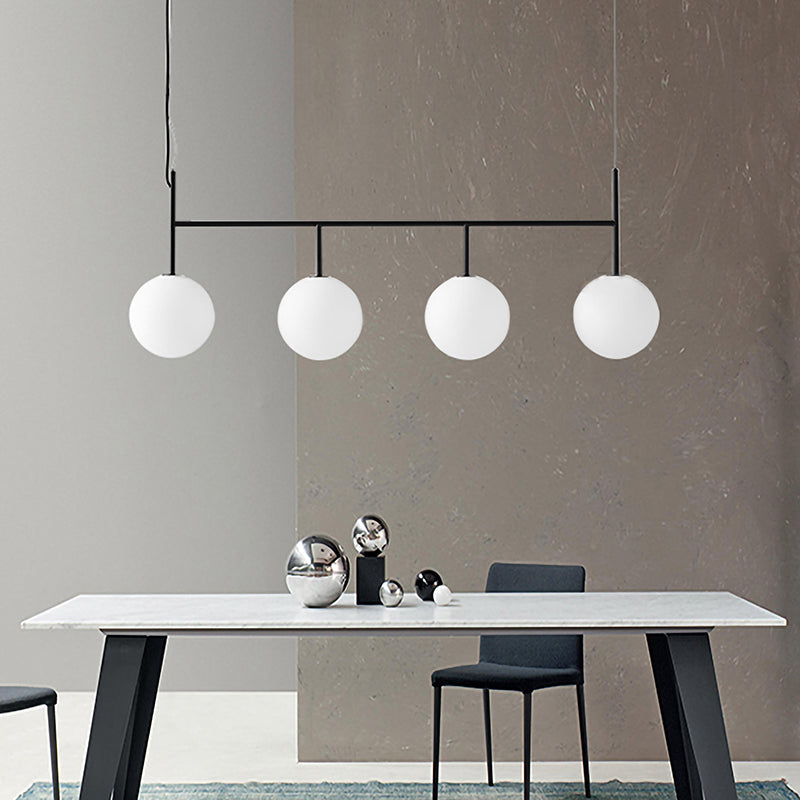 White Glass Orb Island Light Contemporary 4 Bulbs Black Suspended Lighting Fixture Clearhalo 'Ceiling Lights' 'Glass shade' 'Glass' 'Island Lights' Lighting' 325495