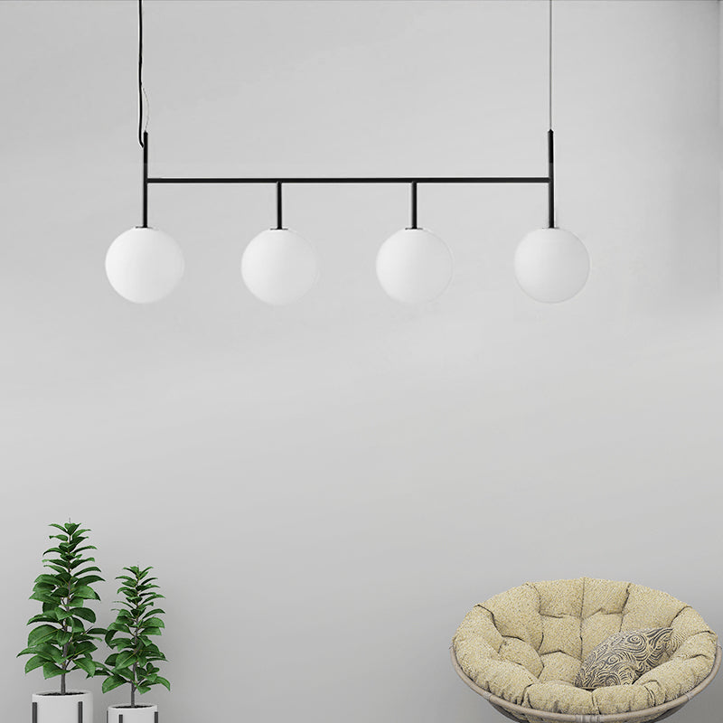 White Glass Orb Island Light Contemporary 4 Bulbs Black Suspended Lighting Fixture Clearhalo 'Ceiling Lights' 'Glass shade' 'Glass' 'Island Lights' Lighting' 325496