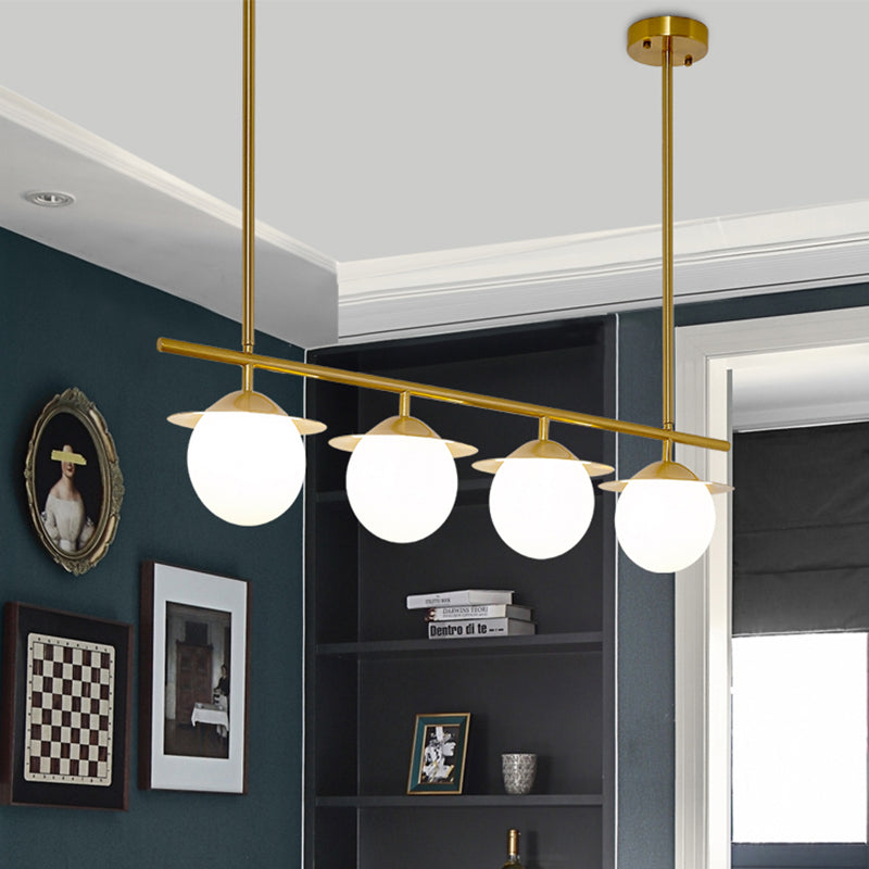 Contemporary Round Island Lighting Opal Glass 4 Bulbs Pendant Light Fixture in Gold Clearhalo 'Ceiling Lights' 'Glass shade' 'Glass' 'Island Lights' Lighting' 325515