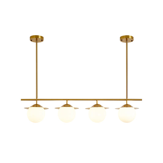 Contemporary Round Island Lighting Opal Glass 4 Bulbs Pendant Light Fixture in Gold Clearhalo 'Ceiling Lights' 'Glass shade' 'Glass' 'Island Lights' Lighting' 325517