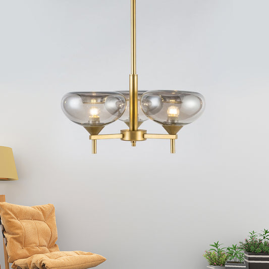 Dome Hanging Chandelier Modern Smoke Glass 3 Heads Dining Room Ceiling Suspension Lamp Smoke Gray Clearhalo 'Ceiling Lights' 'Chandeliers' 'Glass shade' 'Glass' 'Modern Chandeliers' 'Modern' Lighting' 325524
