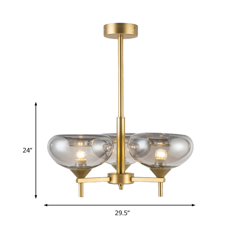 Dome Hanging Chandelier Modern Smoke Glass 3 Heads Dining Room Ceiling Suspension Lamp Clearhalo 'Ceiling Lights' 'Chandeliers' 'Glass shade' 'Glass' 'Modern Chandeliers' 'Modern' Lighting' 325528