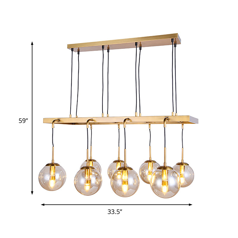 Modern 8 Heads Island Lamp Brass Ball Hanging Pendant Light with Clear Glass Shade Clearhalo 'Ceiling Lights' 'Close To Ceiling Lights' 'Glass shade' 'Glass' 'Island Lights' Lighting' 325555