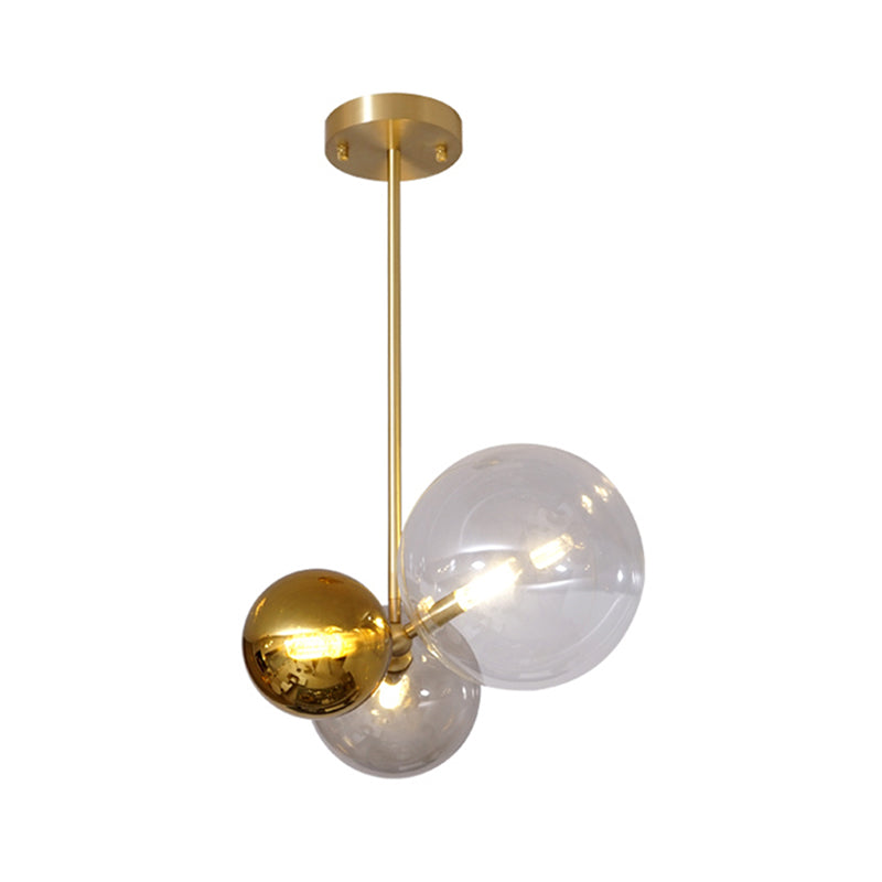 Clear Glass Sphere Hanging Chandelier Modernist 3 Heads Gold Ceiling Pendant Light Clearhalo 'Ceiling Lights' 'Chandeliers' 'Close To Ceiling Lights' 'Glass shade' 'Glass' 'Modern Chandeliers' 'Modern' Lighting' 325559