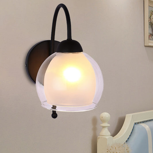 Modern Round Wall Lighting Frosted Glass 1 Head Sconce Light Fixture in Black with Metal Curvy Arm Black Clearhalo 'Cast Iron' 'Glass' 'Industrial' 'Modern wall lights' 'Modern' 'Tiffany' 'Traditional wall lights' 'Wall Lamps & Sconces' 'Wall Lights' Lighting' 325575