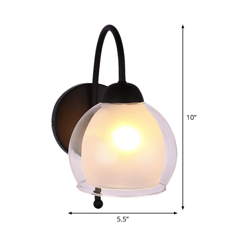 Modern Round Wall Lighting Frosted Glass 1 Head Sconce Light Fixture in Black with Metal Curvy Arm Clearhalo 'Cast Iron' 'Glass' 'Industrial' 'Modern wall lights' 'Modern' 'Tiffany' 'Traditional wall lights' 'Wall Lamps & Sconces' 'Wall Lights' Lighting' 325579