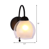 Modern Round Wall Lighting Frosted Glass 1 Head Sconce Light Fixture in Black with Metal Curvy Arm Clearhalo 'Cast Iron' 'Glass' 'Industrial' 'Modern wall lights' 'Modern' 'Tiffany' 'Traditional wall lights' 'Wall Lamps & Sconces' 'Wall Lights' Lighting' 325579