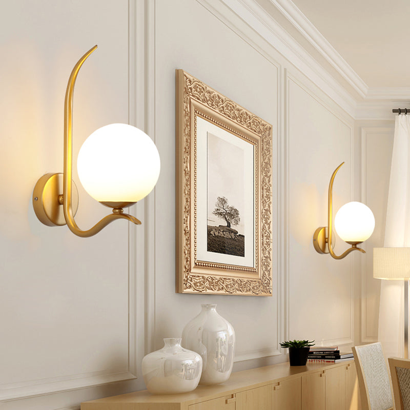 Global Sconce Light Modernist White Glass 1 Bulb Gold Wall Mount Lighting for Bedroom, 6"/8" Wide Gold 6" Clearhalo 'Cast Iron' 'Glass' 'Industrial' 'Modern wall lights' 'Modern' 'Tiffany' 'Traditional wall lights' 'Wall Lamps & Sconces' 'Wall Lights' Lighting' 325597