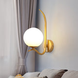 Global Sconce Light Modernist White Glass 1 Bulb Gold Wall Mount Lighting for Bedroom, 6"/8" Wide Clearhalo 'Cast Iron' 'Glass' 'Industrial' 'Modern wall lights' 'Modern' 'Tiffany' 'Traditional wall lights' 'Wall Lamps & Sconces' 'Wall Lights' Lighting' 325598