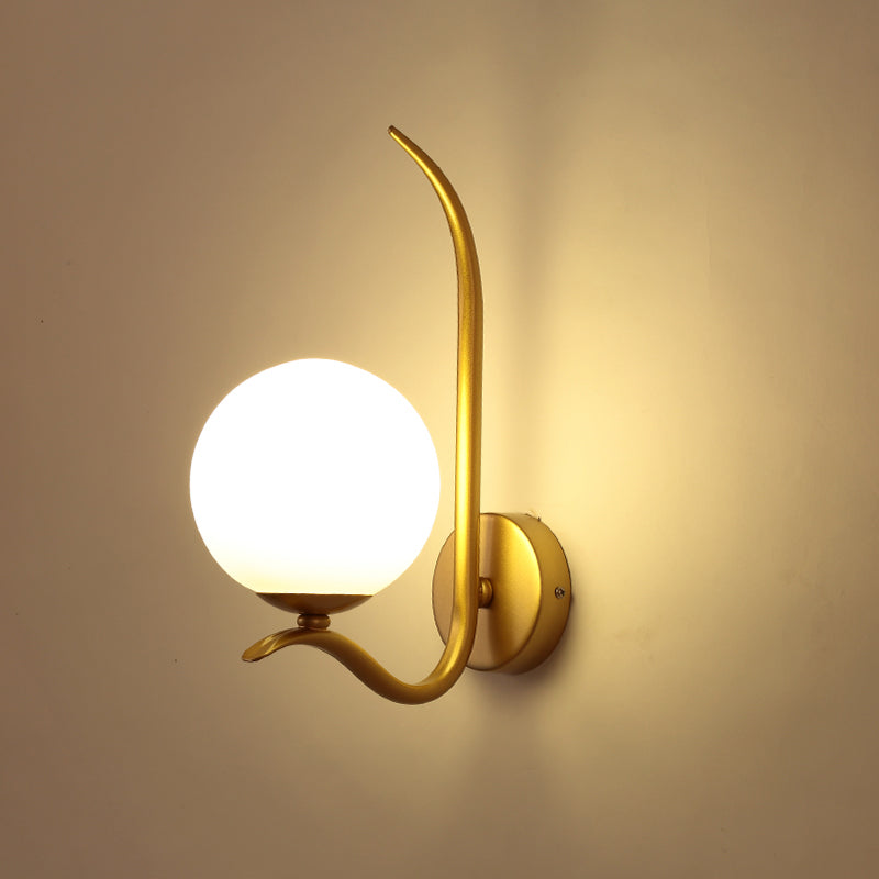 Global Sconce Light Modernist White Glass 1 Bulb Gold Wall Mount Lighting for Bedroom, 6"/8" Wide Clearhalo 'Cast Iron' 'Glass' 'Industrial' 'Modern wall lights' 'Modern' 'Tiffany' 'Traditional wall lights' 'Wall Lamps & Sconces' 'Wall Lights' Lighting' 325599
