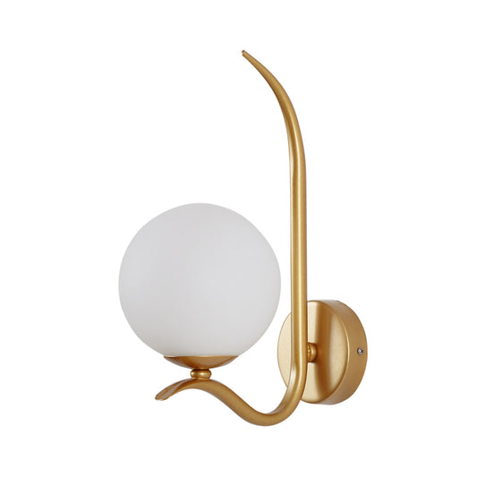 Global Sconce Light Modernist White Glass 1 Bulb Gold Wall Mount Lighting for Bedroom, 6"/8" Wide Clearhalo 'Cast Iron' 'Glass' 'Industrial' 'Modern wall lights' 'Modern' 'Tiffany' 'Traditional wall lights' 'Wall Lamps & Sconces' 'Wall Lights' Lighting' 325600