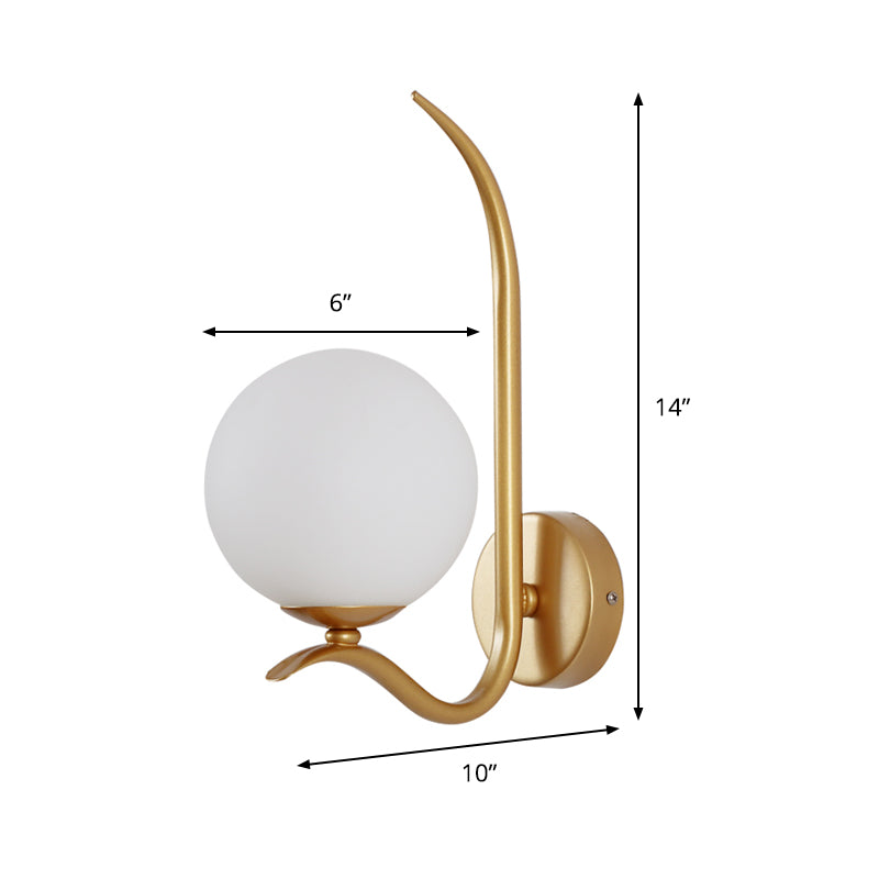 Global Sconce Light Modernist White Glass 1 Bulb Gold Wall Mount Lighting for Bedroom, 6"/8" Wide Clearhalo 'Cast Iron' 'Glass' 'Industrial' 'Modern wall lights' 'Modern' 'Tiffany' 'Traditional wall lights' 'Wall Lamps & Sconces' 'Wall Lights' Lighting' 325601