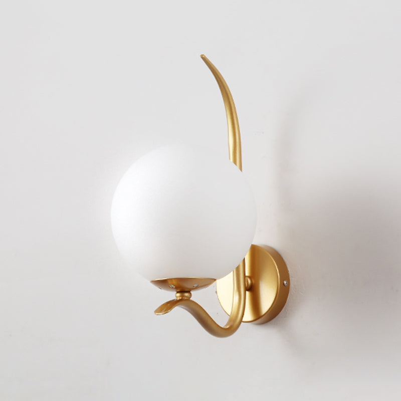 Global Sconce Light Modernist White Glass 1 Bulb Gold Wall Mount Lighting for Bedroom, 6"/8" Wide Clearhalo 'Cast Iron' 'Glass' 'Industrial' 'Modern wall lights' 'Modern' 'Tiffany' 'Traditional wall lights' 'Wall Lamps & Sconces' 'Wall Lights' Lighting' 325604