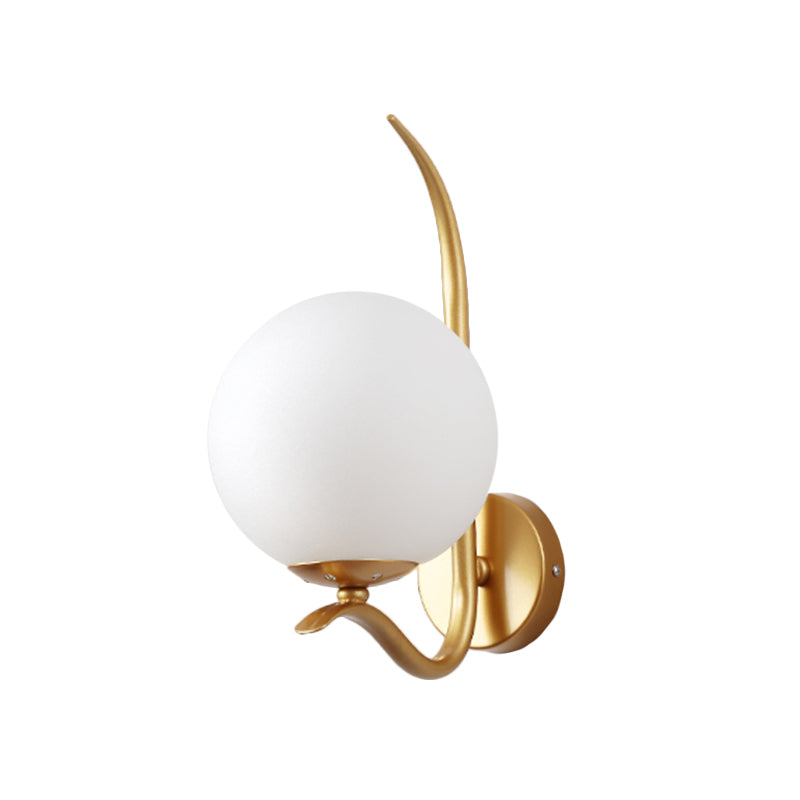 Global Sconce Light Modernist White Glass 1 Bulb Gold Wall Mount Lighting for Bedroom, 6"/8" Wide Clearhalo 'Cast Iron' 'Glass' 'Industrial' 'Modern wall lights' 'Modern' 'Tiffany' 'Traditional wall lights' 'Wall Lamps & Sconces' 'Wall Lights' Lighting' 325605