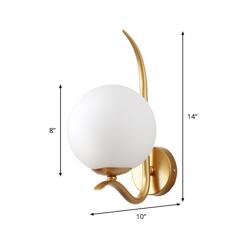 Global Sconce Light Modernist White Glass 1 Bulb Gold Wall Mount Lighting for Bedroom, 6"/8" Wide Clearhalo 'Cast Iron' 'Glass' 'Industrial' 'Modern wall lights' 'Modern' 'Tiffany' 'Traditional wall lights' 'Wall Lamps & Sconces' 'Wall Lights' Lighting' 325606
