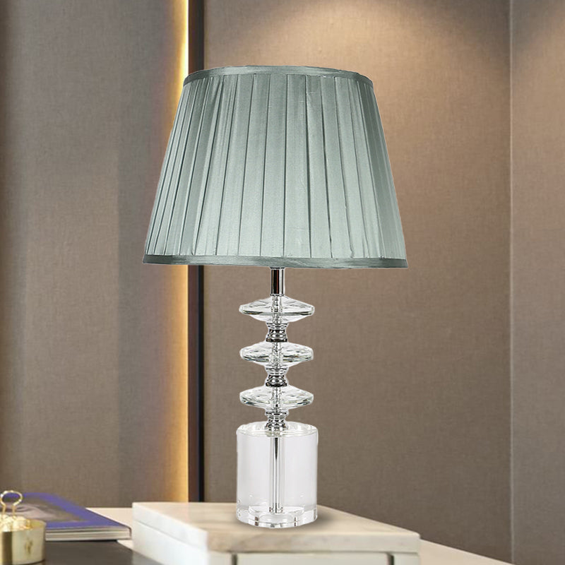 Fabric Blue Night Table Lamp Conical 1 Light Traditional Nightstand Light with Clear Crystal Accent Clearhalo 'Lamps' 'Table Lamps' Lighting' 325645