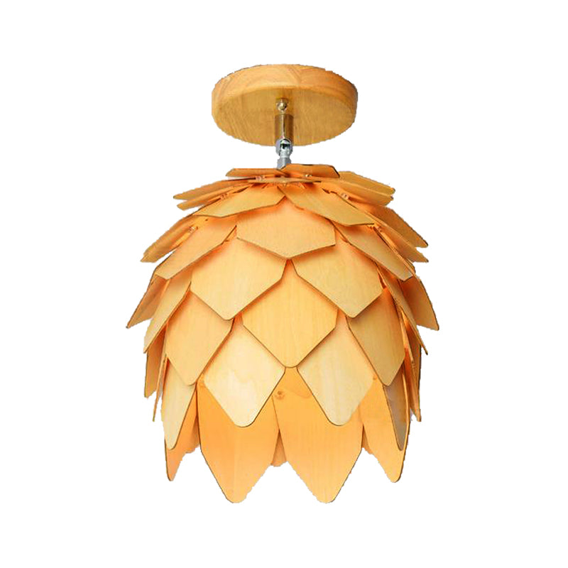 Wooden Square/Trumpet/Pineapple Semi-Flush Ceiling Fixture Contemporary 1 Light Indoor Ceiling Mounted Light Clearhalo 'Ceiling Lights' 'Close To Ceiling Lights' 'Close to ceiling' 'Flush mount' Lighting' 325656