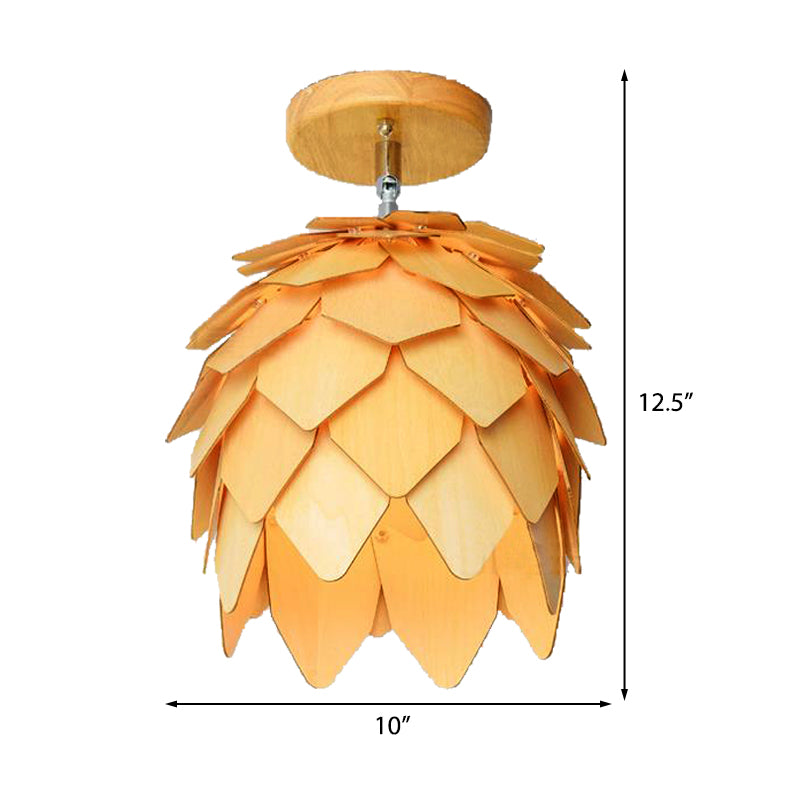 Wooden Square/Trumpet/Pineapple Semi-Flush Ceiling Fixture Contemporary 1 Light Indoor Ceiling Mounted Light Clearhalo 'Ceiling Lights' 'Close To Ceiling Lights' 'Close to ceiling' 'Flush mount' Lighting' 325657