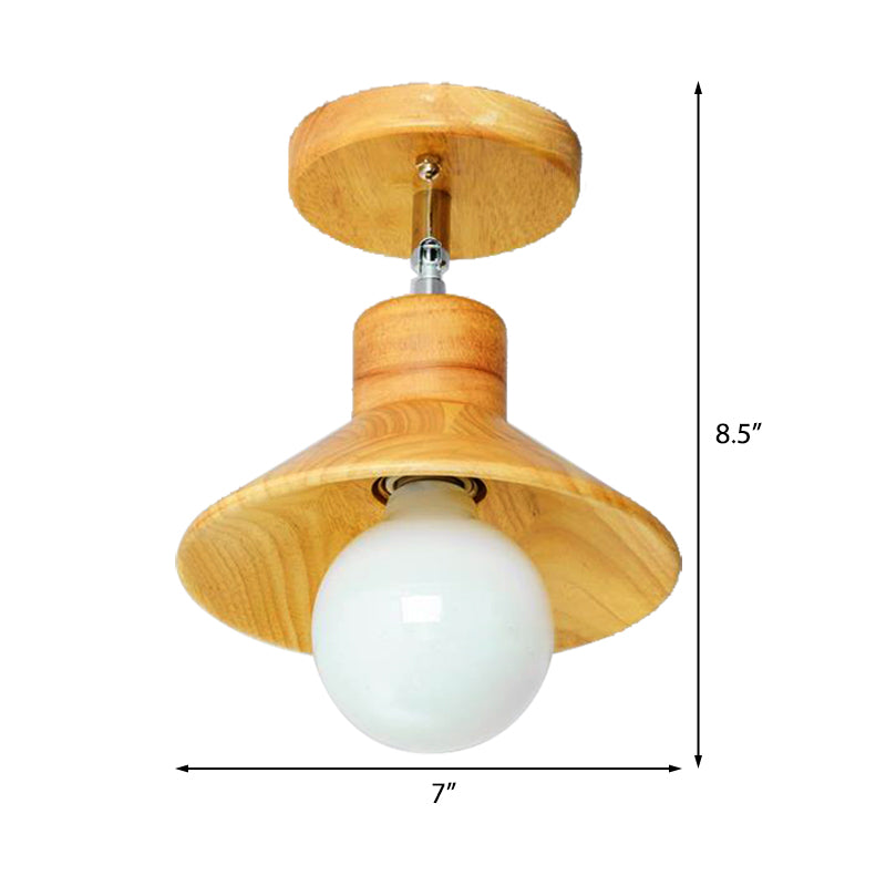 Wooden Square/Trumpet/Pineapple Semi-Flush Ceiling Fixture Contemporary 1 Light Indoor Ceiling Mounted Light Clearhalo 'Ceiling Lights' 'Close To Ceiling Lights' 'Close to ceiling' 'Flush mount' Lighting' 325661