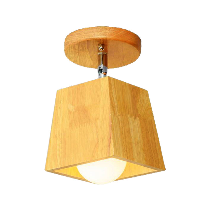 Wooden Square/Trumpet/Pineapple Semi-Flush Ceiling Fixture Contemporary 1 Light Indoor Ceiling Mounted Light Clearhalo 'Ceiling Lights' 'Close To Ceiling Lights' 'Close to ceiling' 'Flush mount' Lighting' 325664